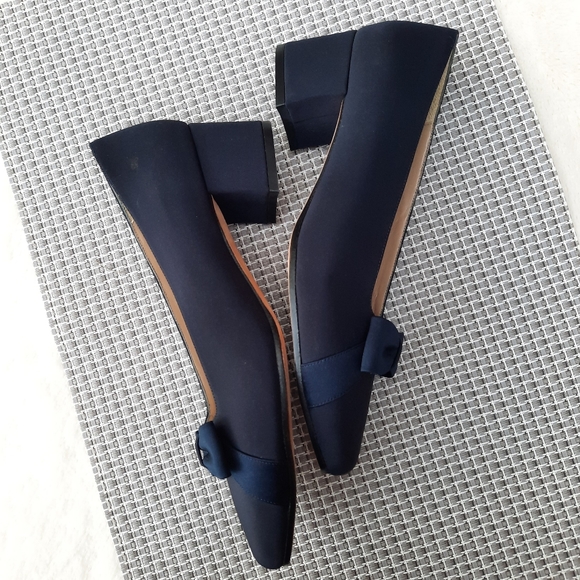 Vintage 90's Talbots Satin Slipper Bow Pumps Chunky Heels Deadstock NEW - Picture 4 of 10